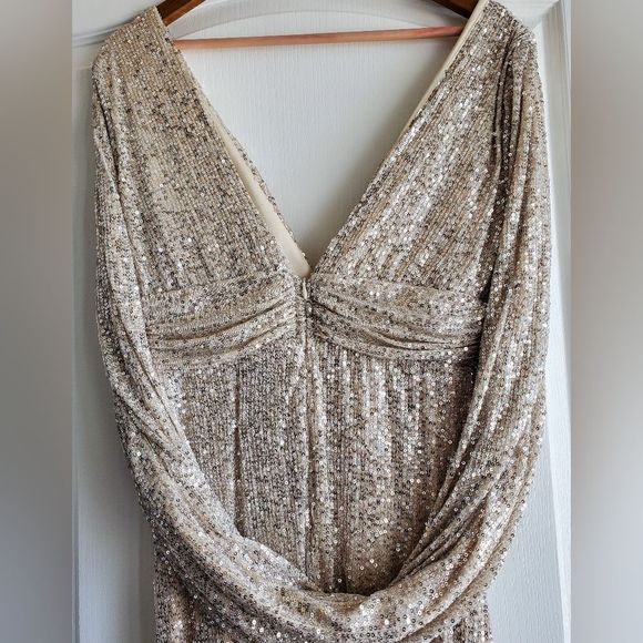 Plunging Neck V Back Sequin Gown - Picture 13 of 16